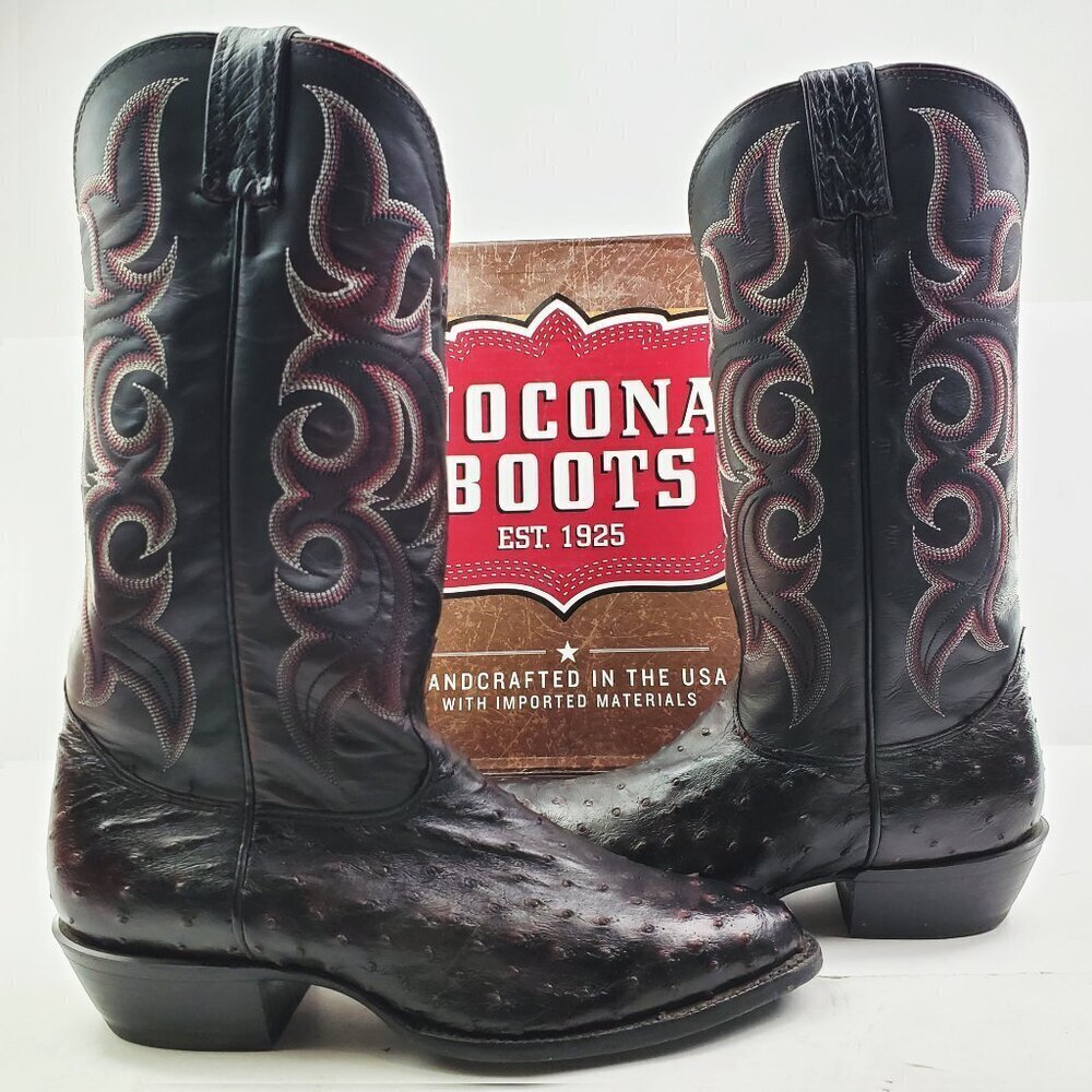 Nocona Boots Black Cherry Full Quill Ostrich Cowboy Barely Worn in Box Men 9.5 D